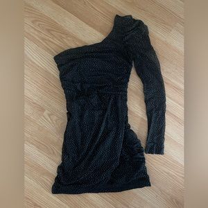 LUCY IN THE SKY Larissa Puff Sleeve Mesh Dress- XS- Black Shimmer
